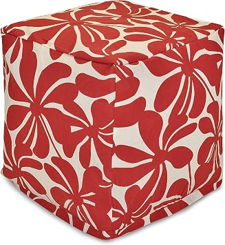 Majestic Home Goods Plantation Indoor/Outdoor Bean Bag Ottoman Pouf Cube 17" L x 17" W x 17" H, Red