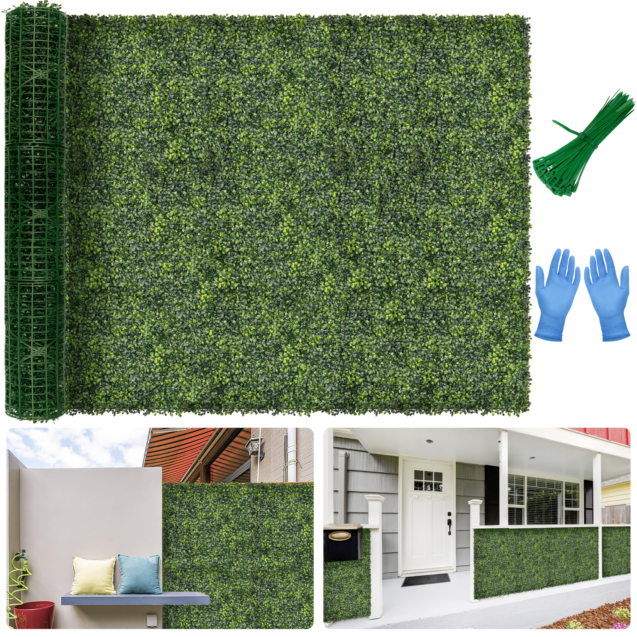 artificial 60x120 in (50 sqft) boxwood grass wall backdrop roll | uv-anti greenery faux ivy hedge leaf panels, privacy screen, indoor/outdoor green wall decor, patio/garden fence covering