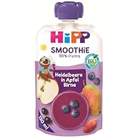 HiPP Smoothie Mix im Quetschbeutel, Heidelbeere in Apfel-Birne, 100% Bio-Früchte ohne Zuckerzusatz, 6 x 120 ml Beutel