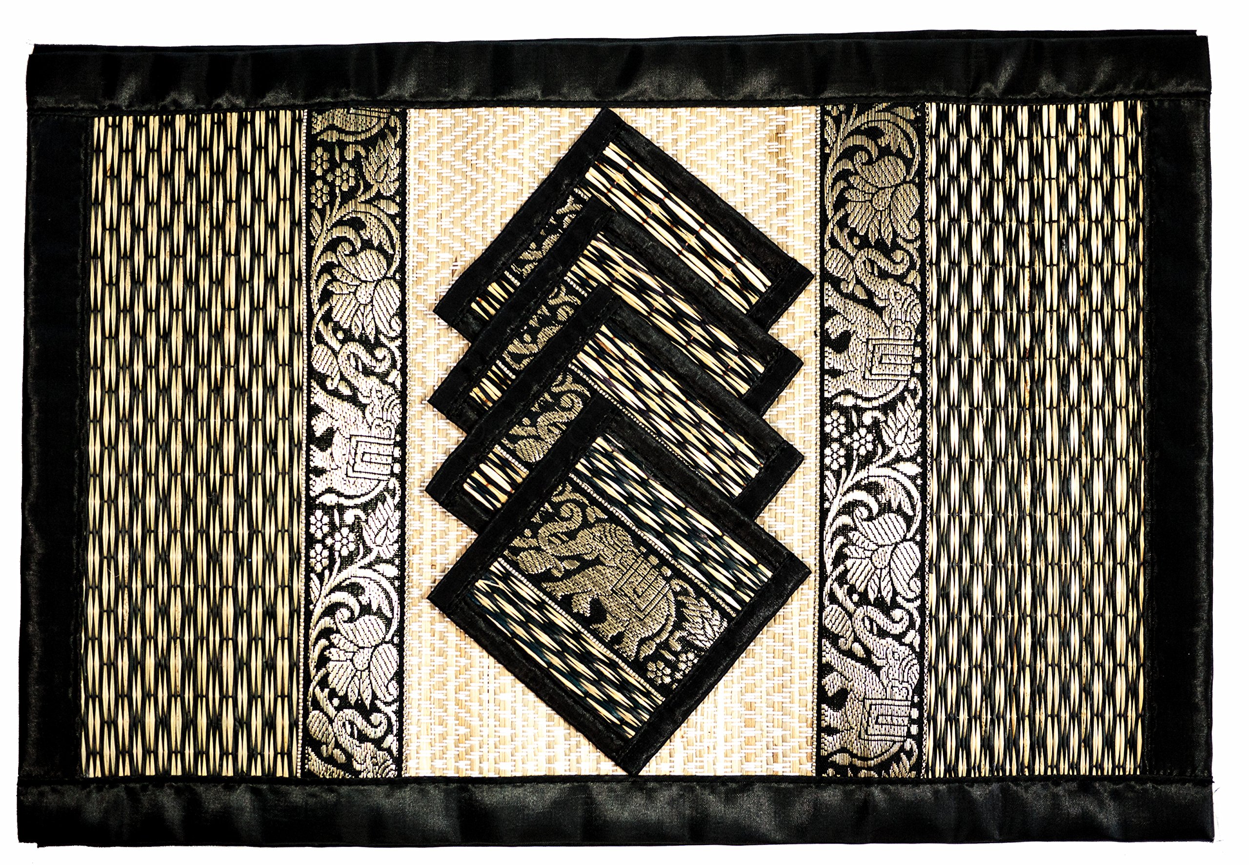 Set de table en osier tressé noir et blanc avec sous-verre résistant