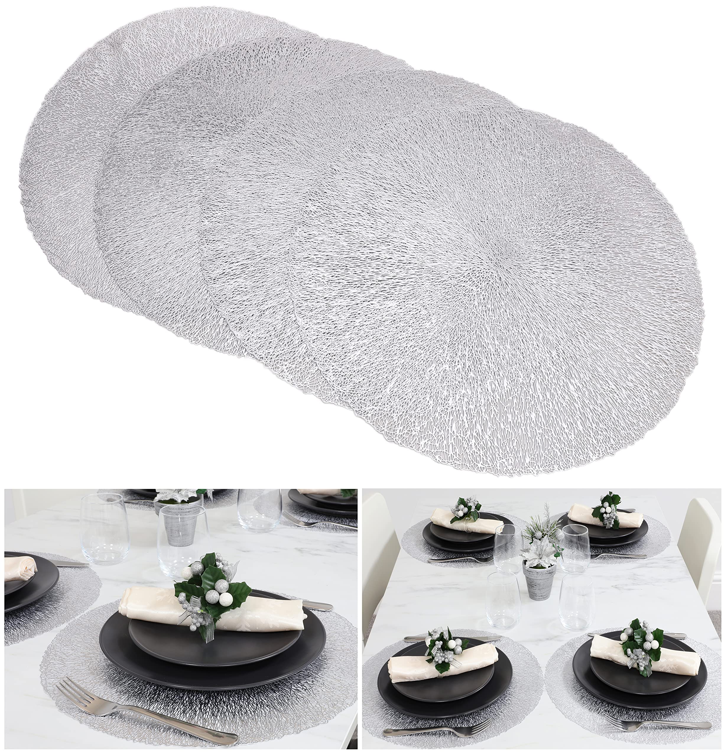Toyland Silver Toyland® 38Cm (15") Mesh Placemats - Pack Of 4 - Everyday/Christmas Tableware