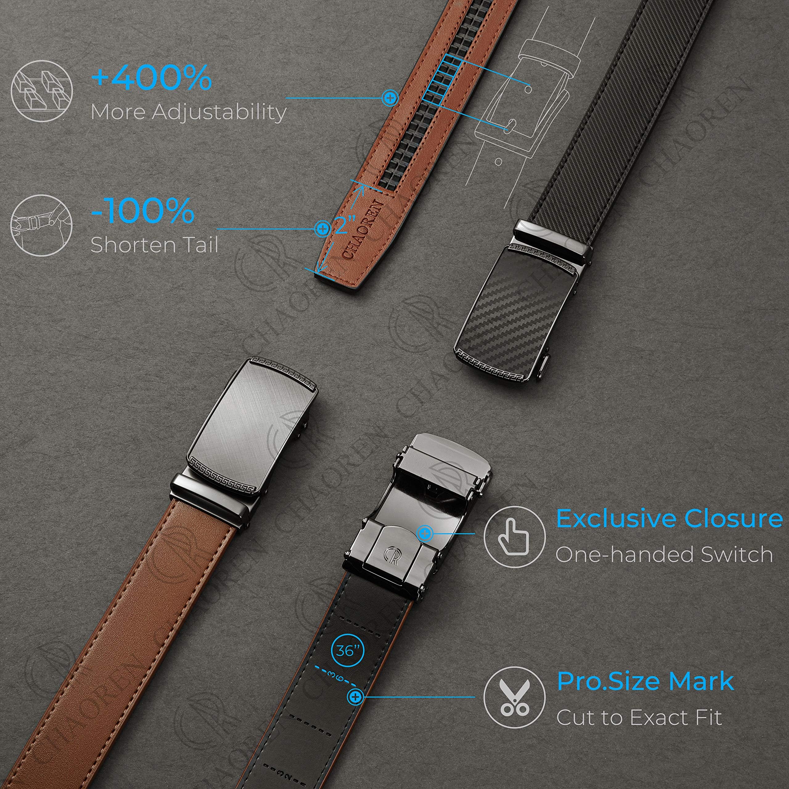 CHAOREN Cintura Uomo, Cinta Uomo Pelle Cricchetto Automatica Fibbia 35mm, Cinture in Tagliabile e Regolabile