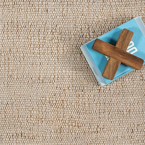 Miniatura 7 de nuLOOM Bronwyn Bordered - Alfombra de yute de 4 x 6 pies para comedor, alfombra neutra, alfombra para sala de estar, cocina, color azul