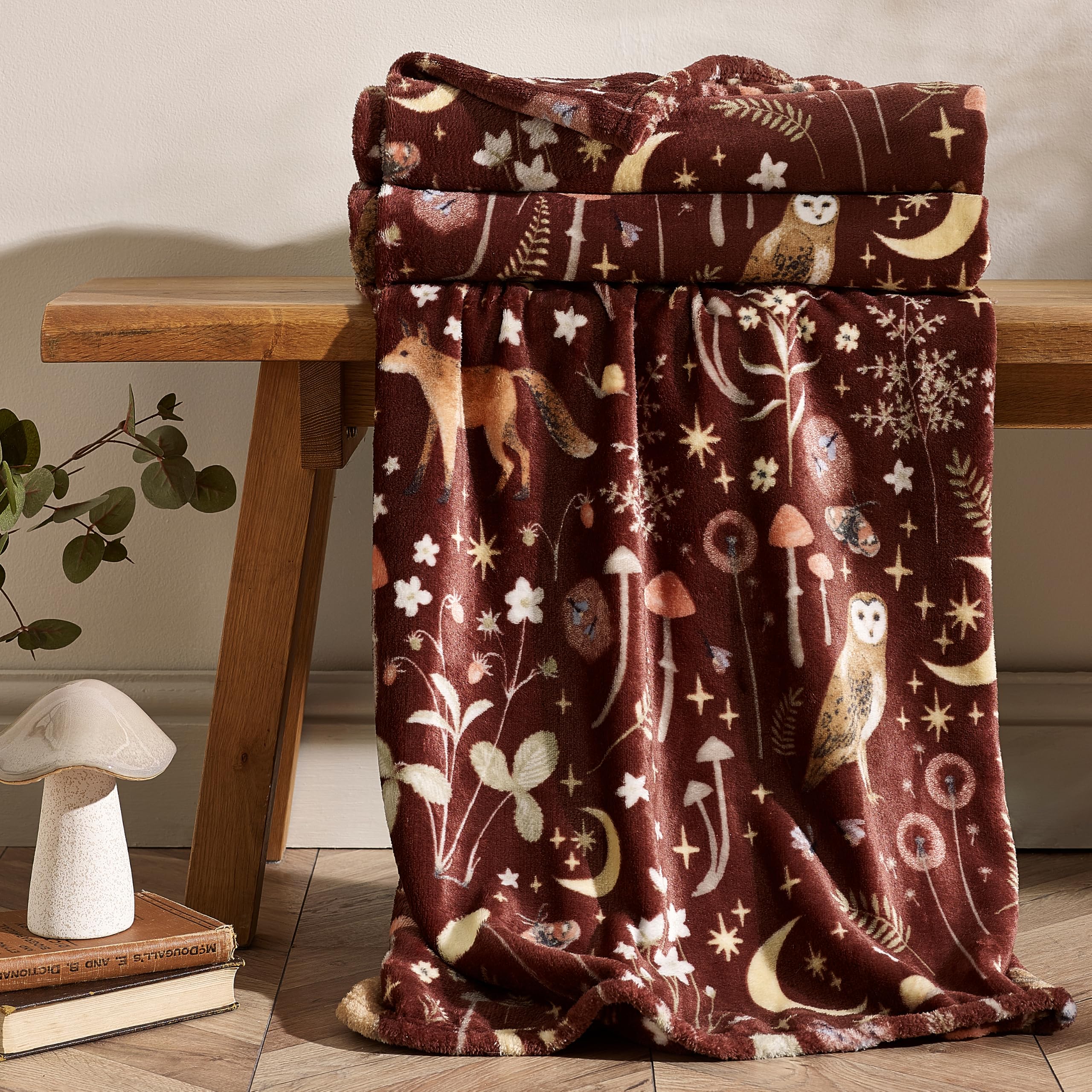 Catherine Lansfield Enchanted Twilight Animals Blanket Throw Chocolate