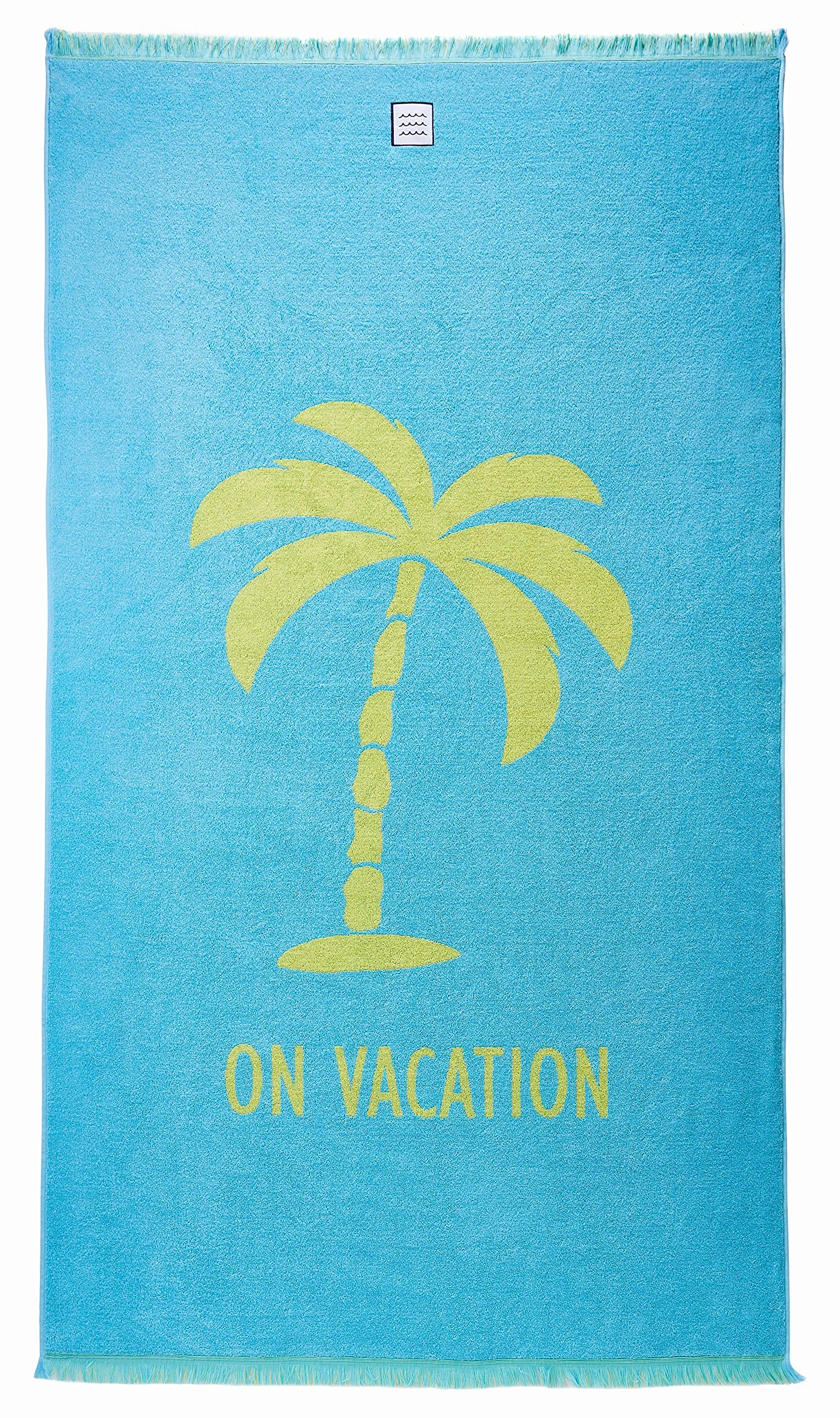 Strandhandtuch Vacation, Strandtuch, Hellblau, Grün - XXL 100x180 groß, 100% Baumwolle - Badetuch nachhaltig produziert in Portugal (Hellblau)