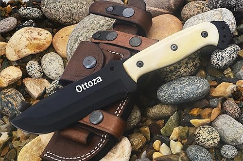 Miniatura 9 de Ottoza Cuchillo de caza - Cuchillo de camping y mango de hueso - Funda horizontal para cuchillo de transporte 354