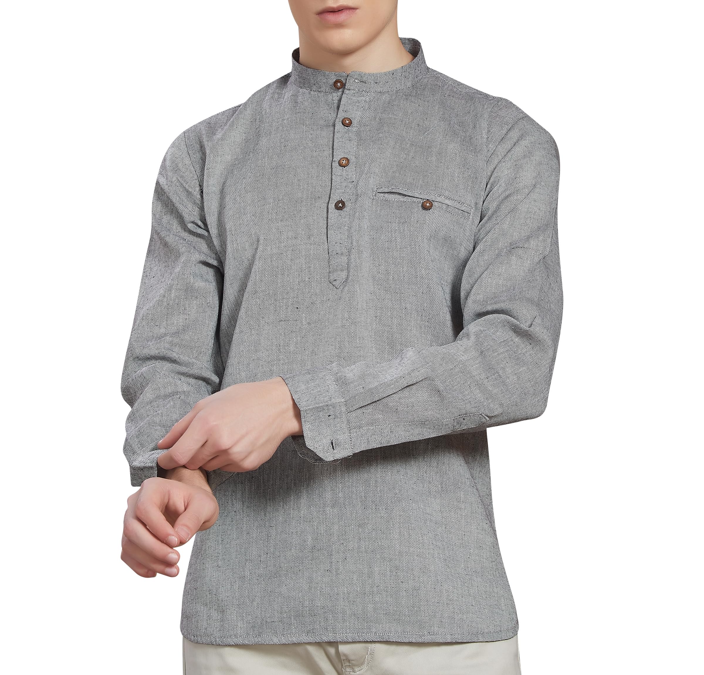 Divisive Men's Pure Cotton Linen Full Sleeves Ethnic Casual Relaxed Fit Short Kurta/Shirt (Dkrt501_Xl_Grey)