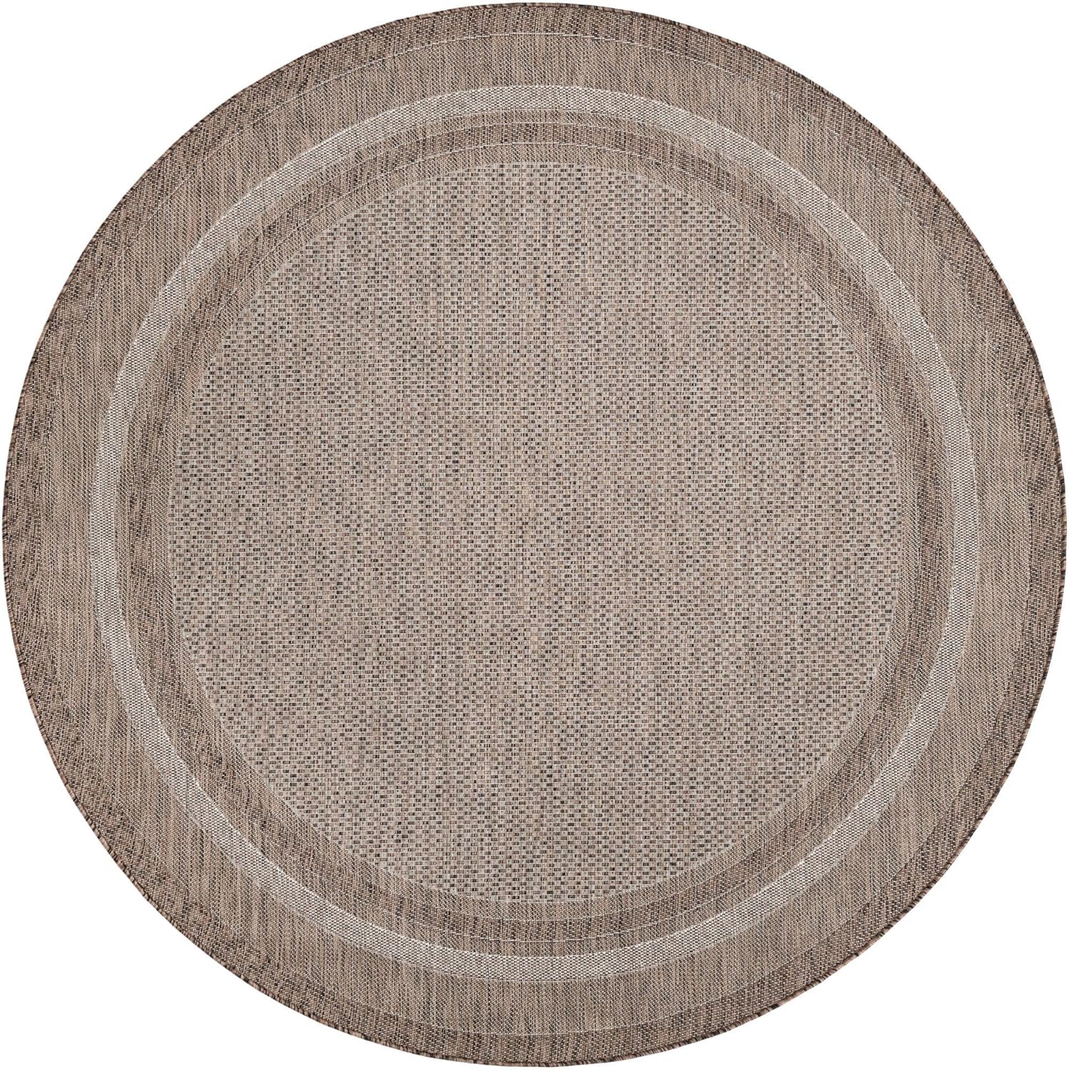 Round Brown Synthetic Outdoor Stain-Resistant Area Rug