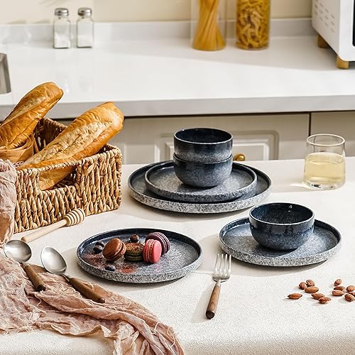 Miniatura 6 de S&Q'S CERAMICS S&Q - Juego de 6 platos planos de cerámica para ensalada de postre, 8 pulgadas, para aperitivo, cena pequeña, aptos para microondas,