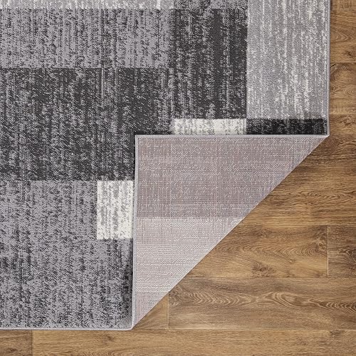 Miniatura 6 de Rugshop Oslo - Alfombra moderna con cuadros geométricos de 2 x 7 pies, color gris