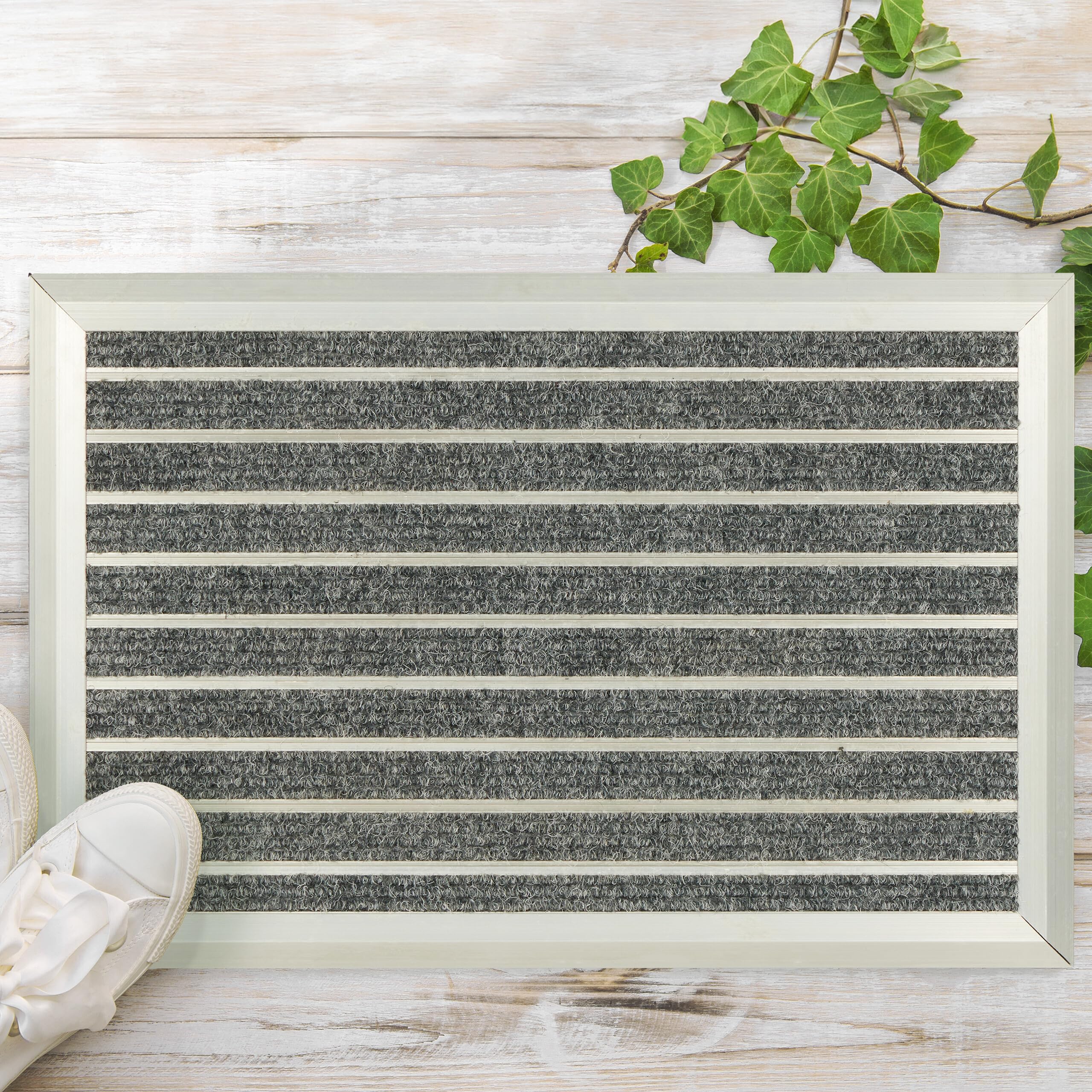 Relaxdays Zerbino in Alluminio 60x40 cm, Tappetino Cattura-Sporco da Esterno, Tappeto Porta Ingresso, Door Mat, Grigio