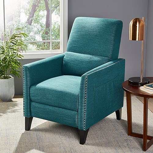 Miniatura 2 de Christopher Knight Home Alexis - Silla reclinable de tela contemporánea, color verde azulado, marrón oscuro