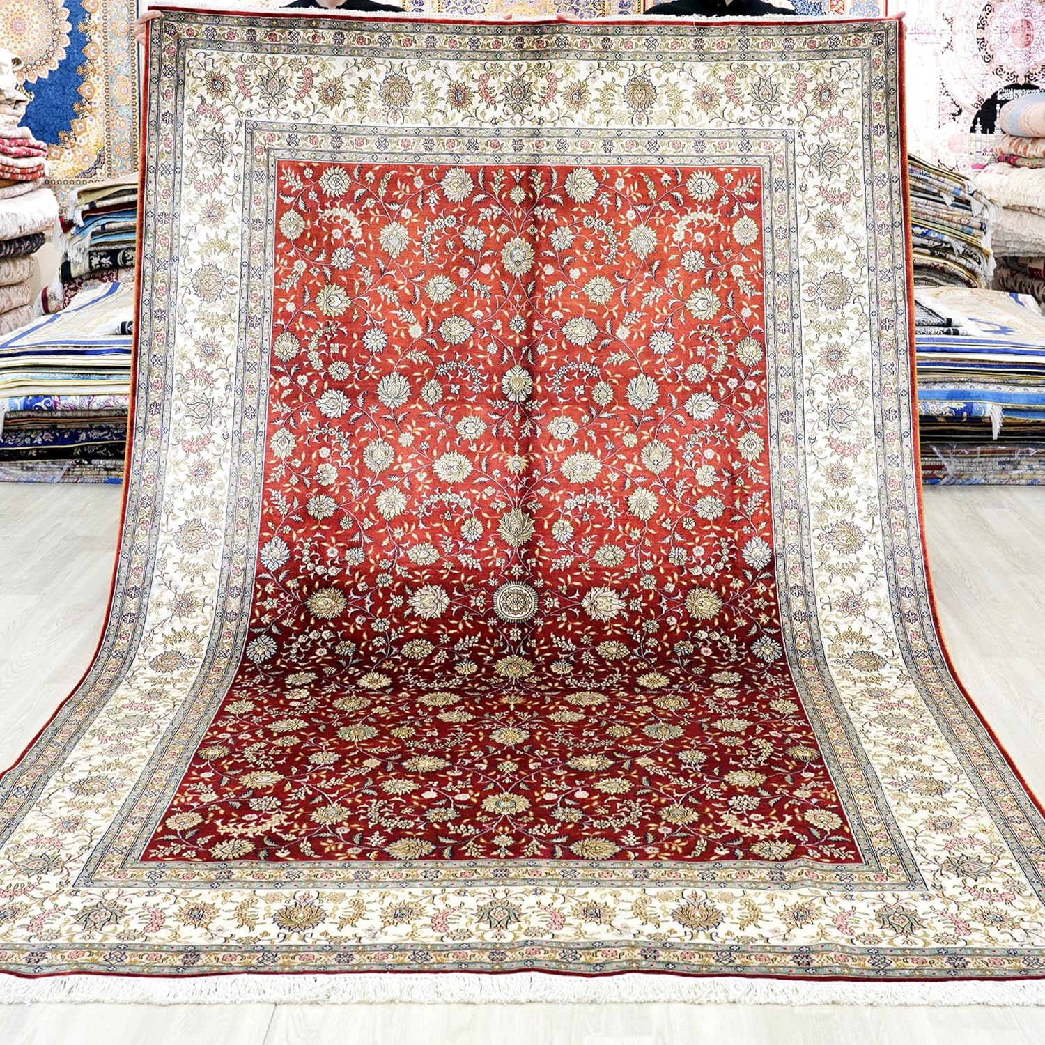 Yuchen Carpet Oriental Silk Rug 6x9 Red Hand Knotted Traditional Vintage Luxury Silk Area Rug for Living Room