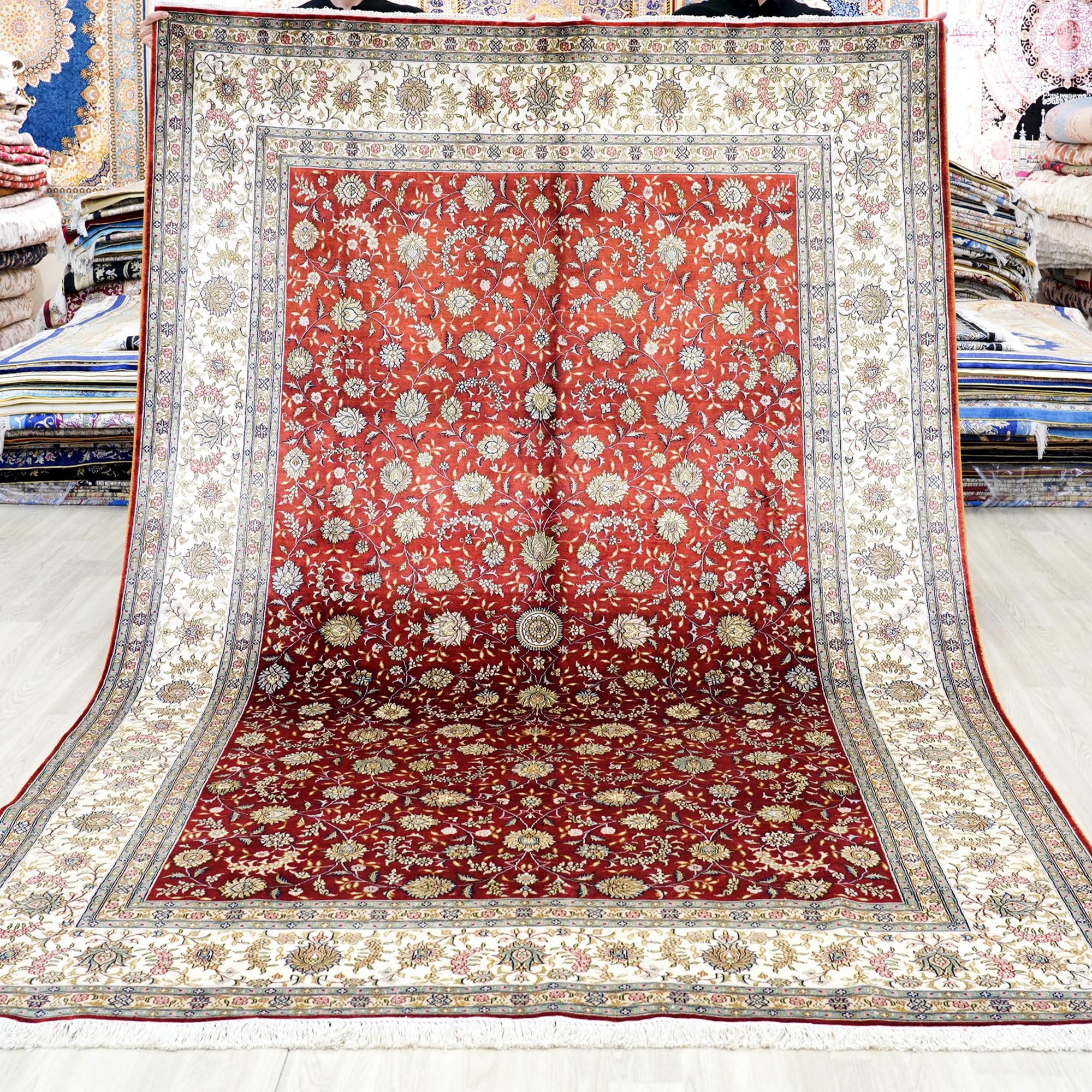 Yuchen Carpet Oriental Silk Rug 6x9 Red Hand Knotted Traditional Vintage Luxury Silk Area Rug for Living Room