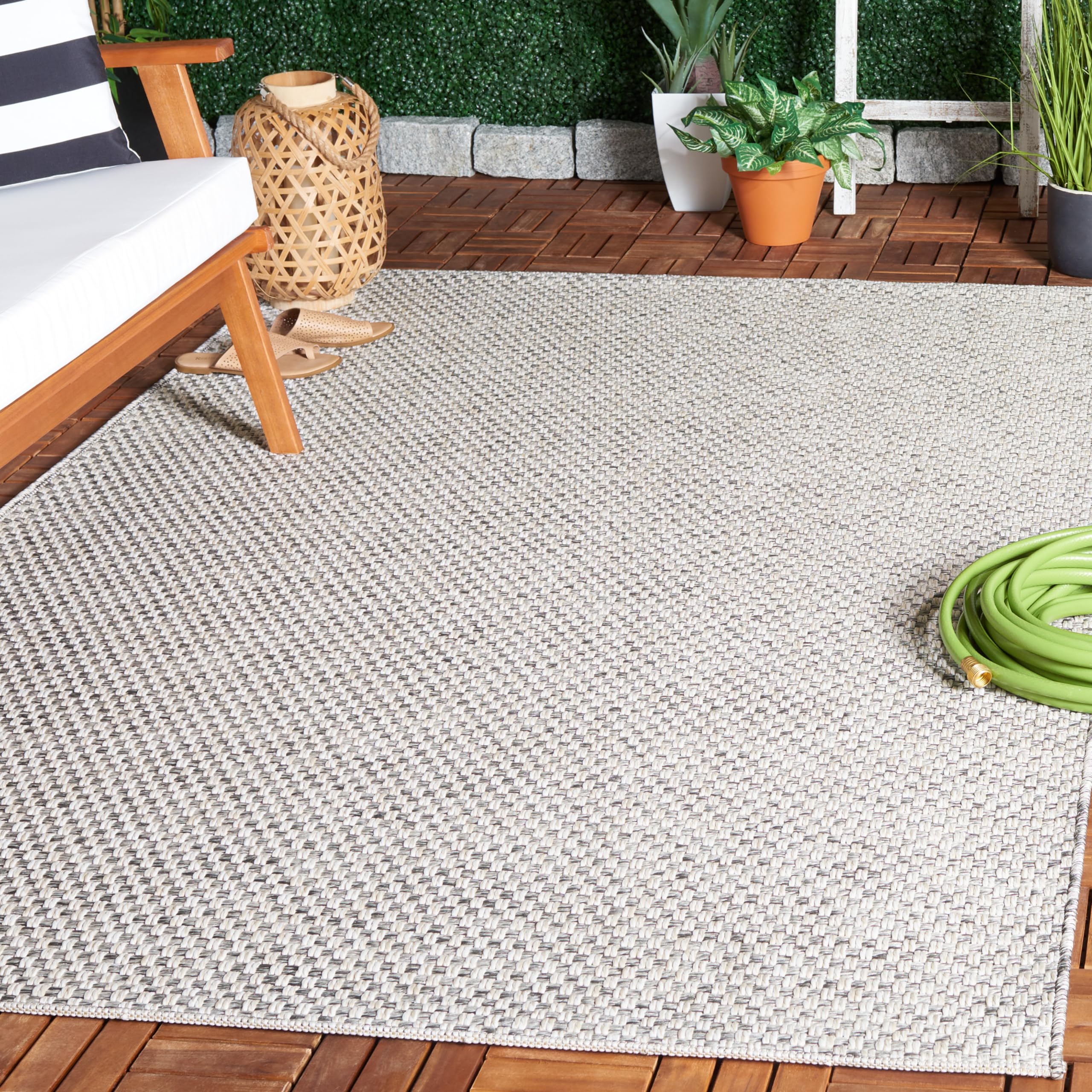 SAFAVIEH Washable Rug Outdoor Sisal All-Weather Collection - 8' x 10', Grey & Ivory, Non-Shedding & Easy to Clean, Ideal for Patio, Backyard, Mudroom