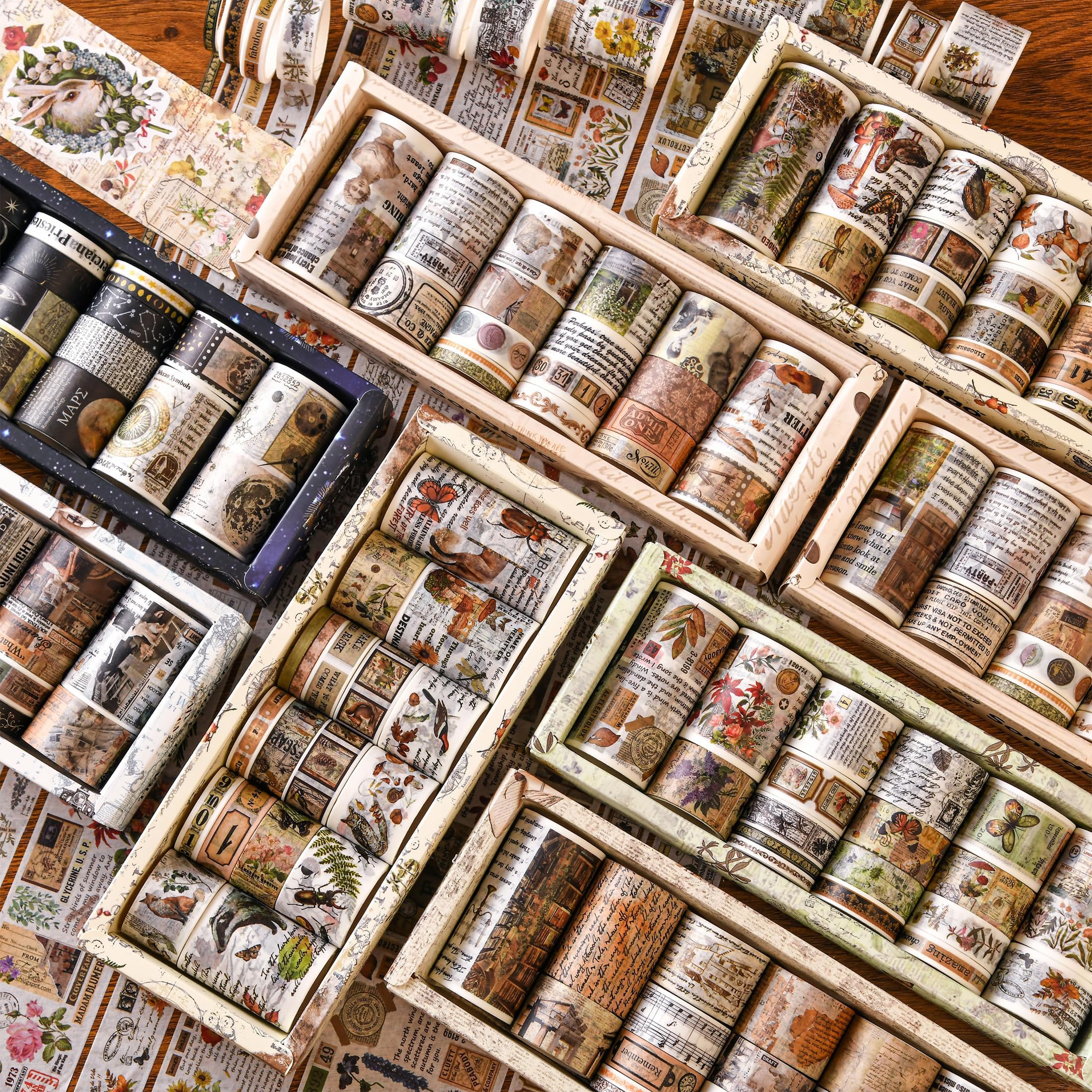KAVI' S Zestaw dekoracyjnych taśm Washi w stylu retro, w stylu antycznym, do prac ręcznych, do majsterkowania, pamiętnika, planera, scrapbookingu, pakowania (wydarzenia)
