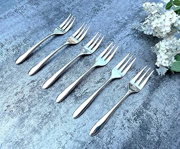 Appetizers Dessert Cake Forks,5 Inch, Food Safety Grade Material 18/10 Stainless Steel 3-tine Cocktail Mini Salad Fruit Fork Set of 6