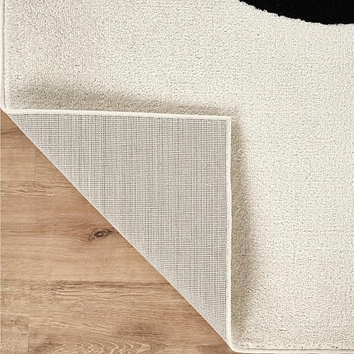 Miniatura 7 de Abani Alfombra abstracta de color beigenegro, 6 x 9 pies, diseño moderno de línea curva, colección Deco, fácil de limpiar, duradera para zonas de