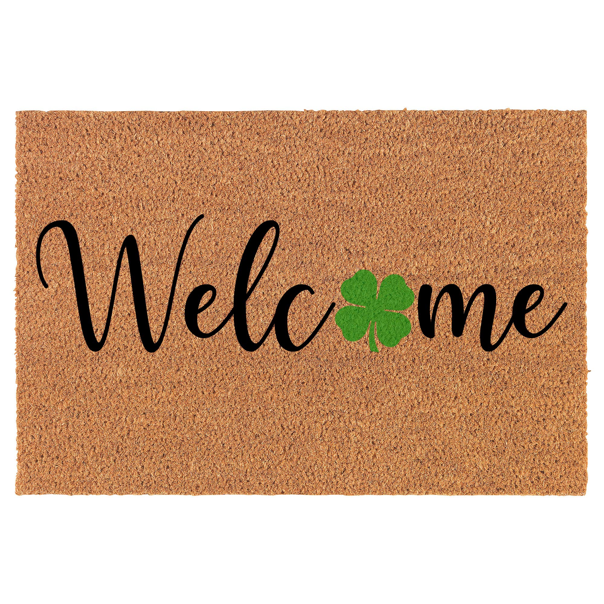 Coir Doormat Front Door Mat New Home Closing Housewarming Gift Welcome 4 Leaf Clover Shamrock St Patrick's Day (30