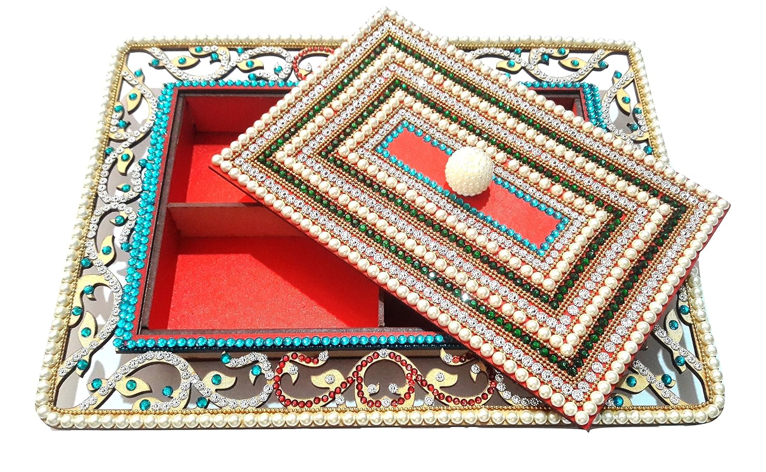 Buy Handcrafted Decorative Kundan Studded Soaf Supari Box/Dry Fruit Box