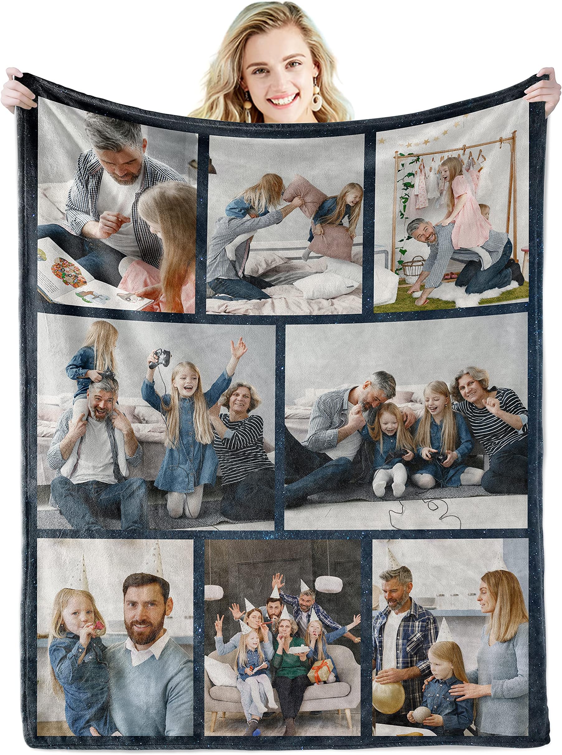 Youltar Custom Blanket with Text Picture Collage Customized Throw Blankets, Birthday Anniversary Wedding Personalized Halloween Christmas Couples Gifts for Boyfriend Girlfriend Photo 8 30"×40"