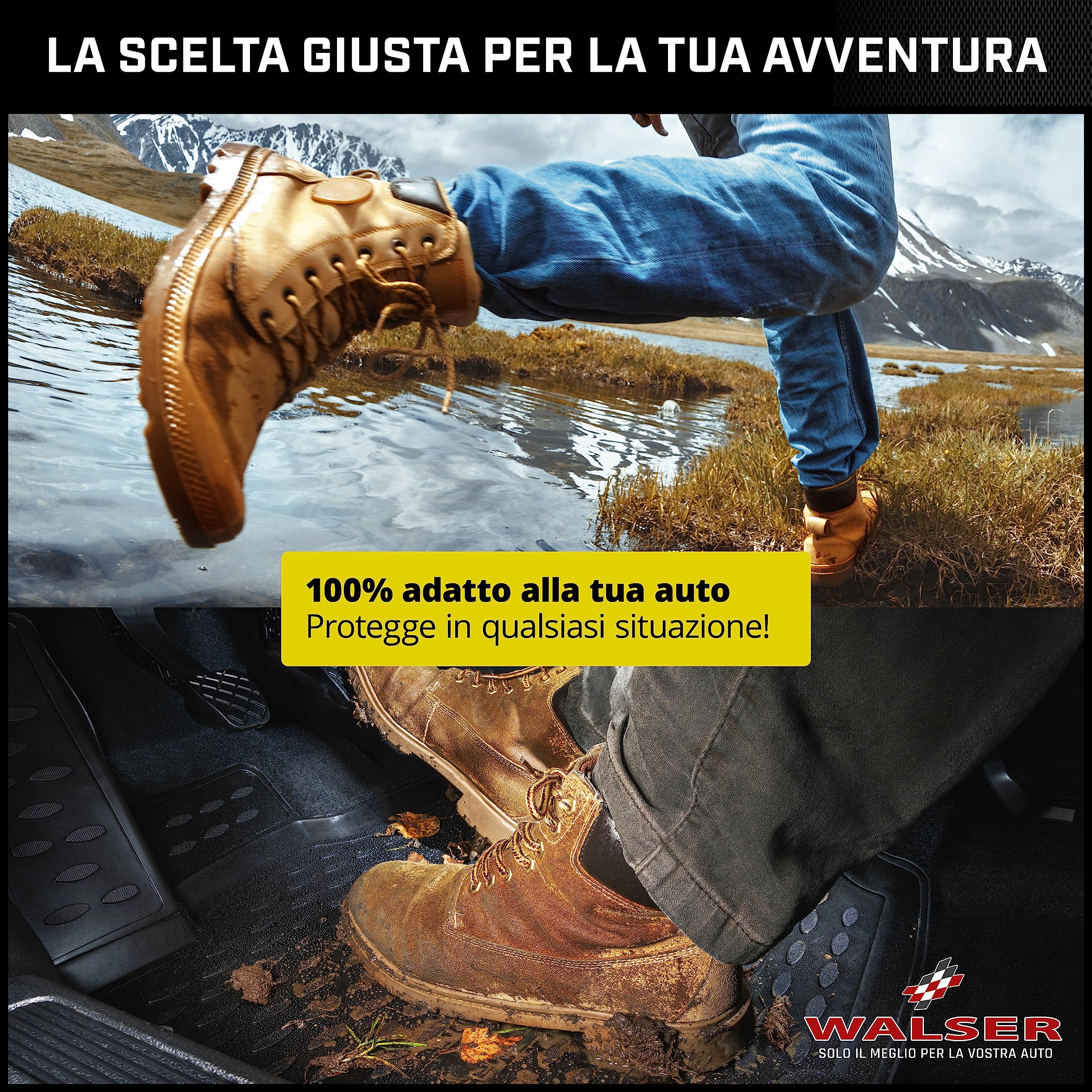WALSER Tappetini in gomma per auto XTR su misura compatibile con VW Multivan T5 04/2003-08/2015, VW Multivan T6 04/2015-2019