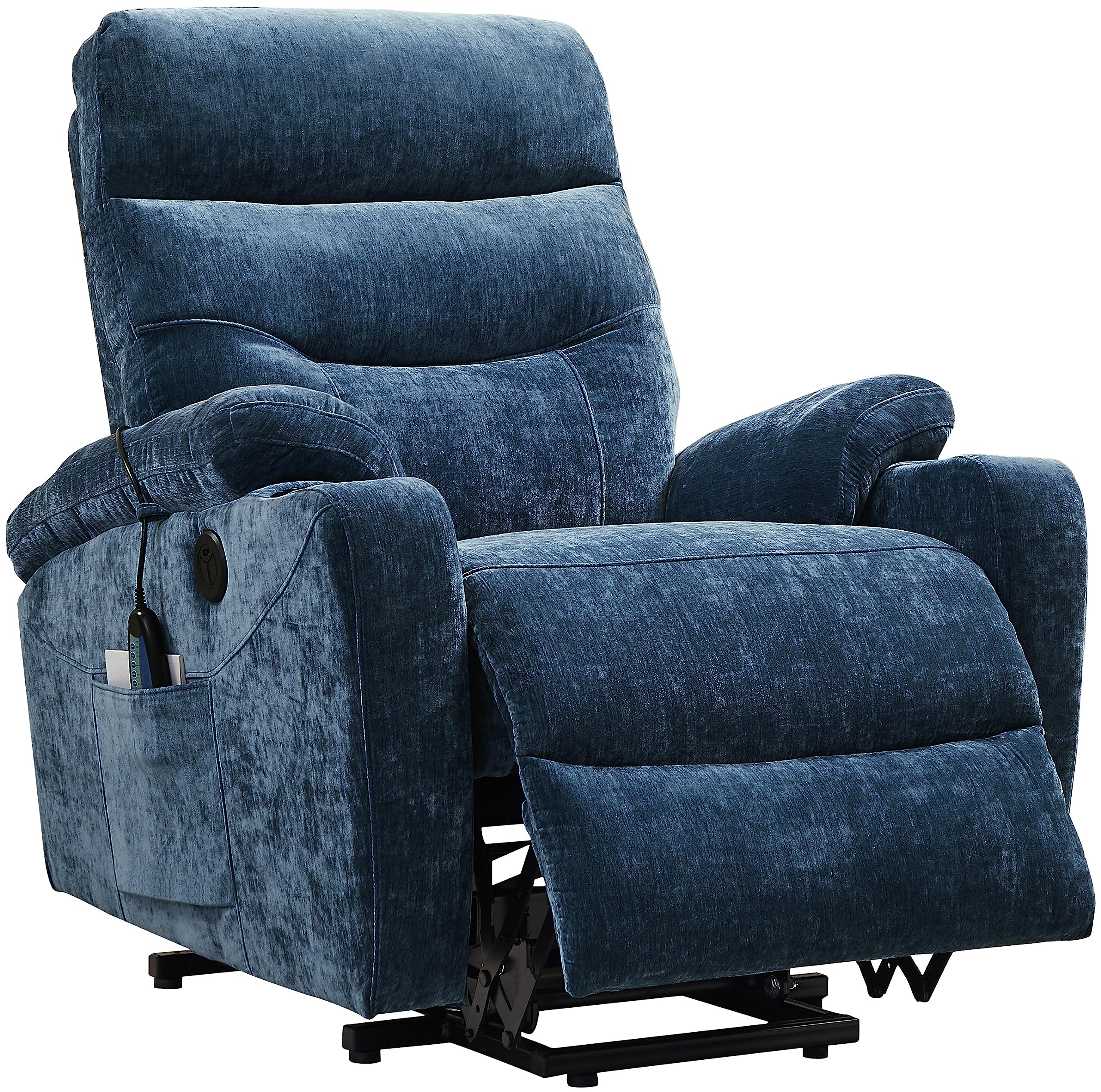 (incomplete) Electric Power Lift Recliner Chair Sofa with Massage and Heat for Elderly,3 Positions,2 Side Pockets and Cup Holders,USB Ports, High-end Quality Fabric for Home Living Room Bedroom (Blue)