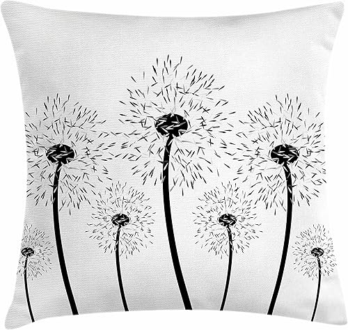 Lunarable Funda de cojín de diente de león, monocromática, ramo de flores de primavera, composición natural, funda de almohada decorativa cuadrada,