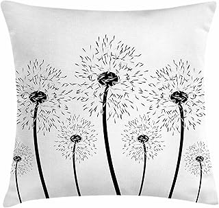 Lunarable Dandelion Throw Pillow Cushion Cover, Monochrome Blow Ball Flower Bouquet Spring Nature Composition, Decorative Square Accent Pillow Case, 18