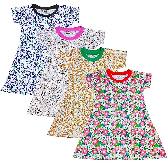 Triviso Girls Cotton Knee Length Frock Dress/Girls top Suit Clothe Set for 0 Month - 5 Years (Pack of 4)