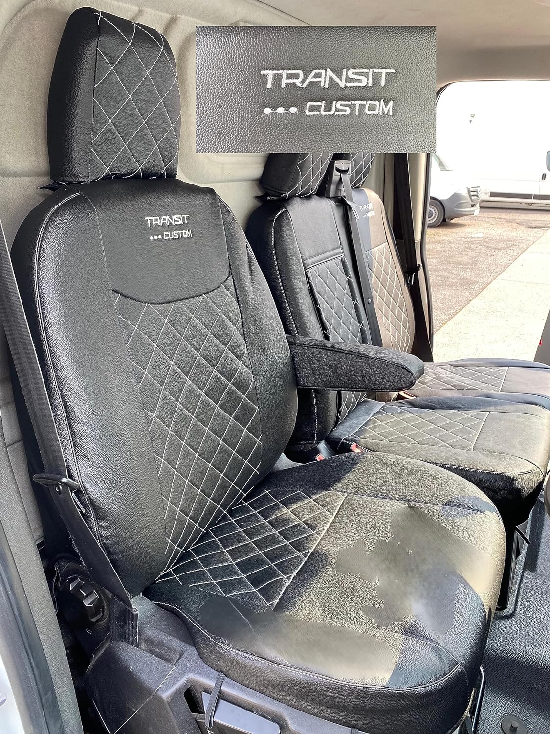 To fit Ford Transit Custom seat covers Leatherette Made to Measure 2013 Onwards with LOGO