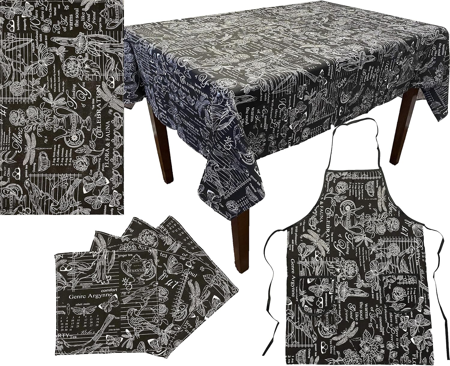 BT Kitchen Linen Sets (Apron, Kitchen Towel, Scatter, 4pc Towel Napkins) (Black)