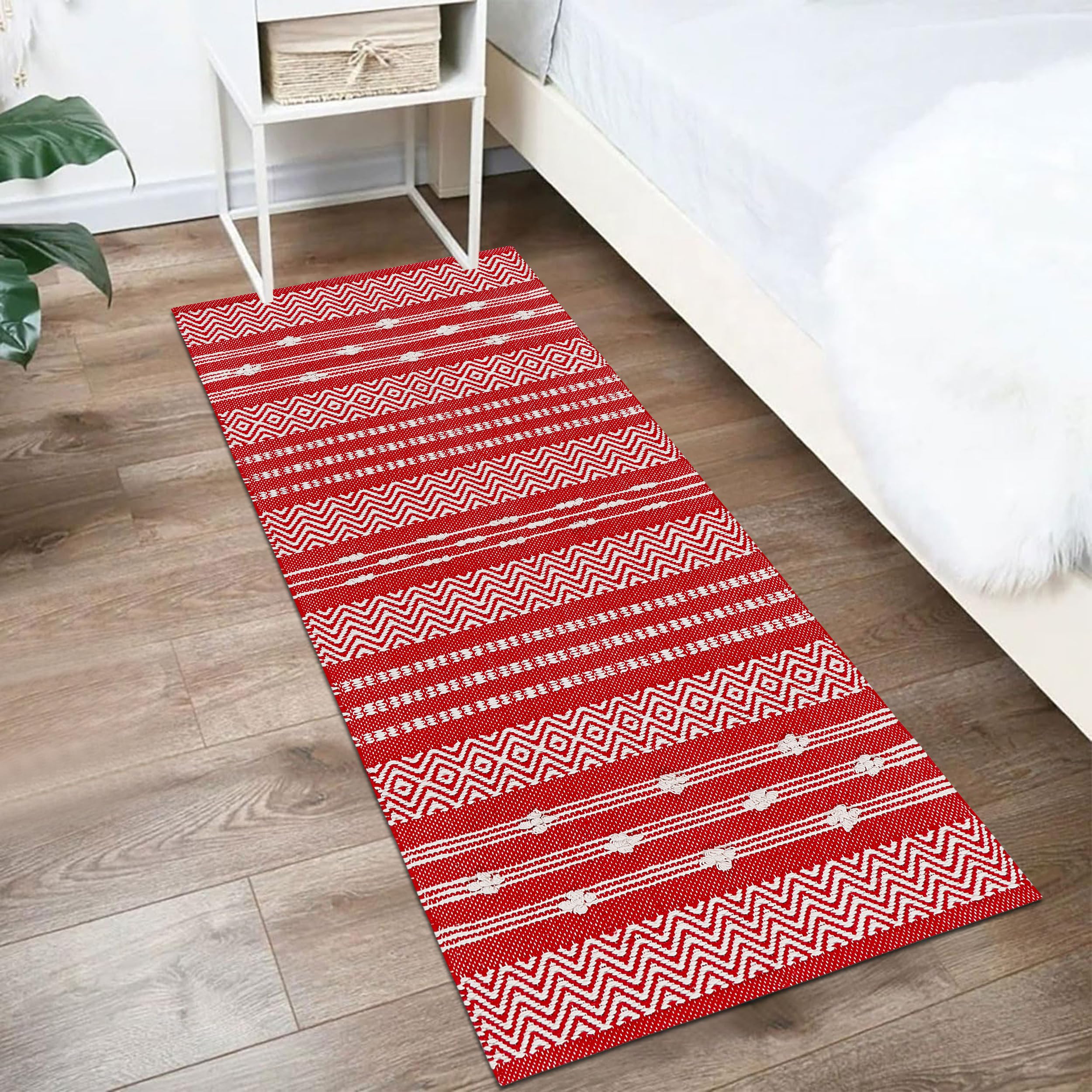 Handwoven Cotton Bed Runner Rug - Boho Style -10 Handwoven Cotton Bed Runner Rug - Boho Style -10