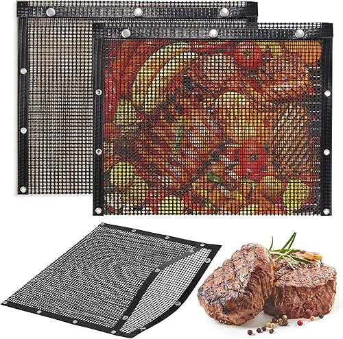 AOOCAN Bolsas de malla para parrilla de 13.1 x 10.6 pulgadas, juego de 2 bolsas 100% antiadherentes resistentes para parrilla, reutilizables y