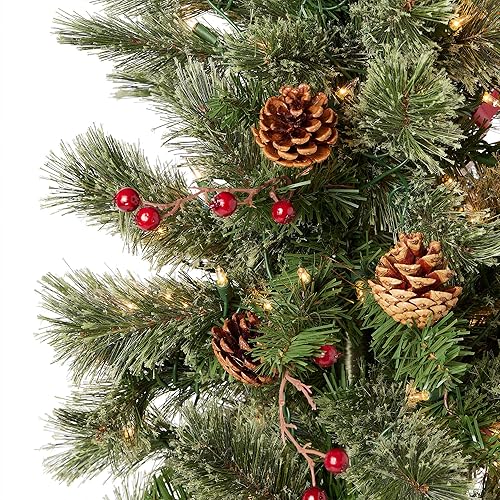 Miniatura 8 de Home Heritage Árbol de Navidad artificial Stanley de 7 pies, preiluminado con conos de pino y bayas, 350 luces incandescentes blancas y 335 puntas