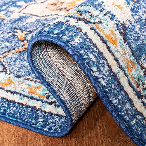 Miniatura 5 de Safavieh Madison Collection MAD473M Tapete largo, 2 pies 2 pulgadas x 12 pies, azulazul claro, chic bohemio, desgastado, de medallón, retiene
