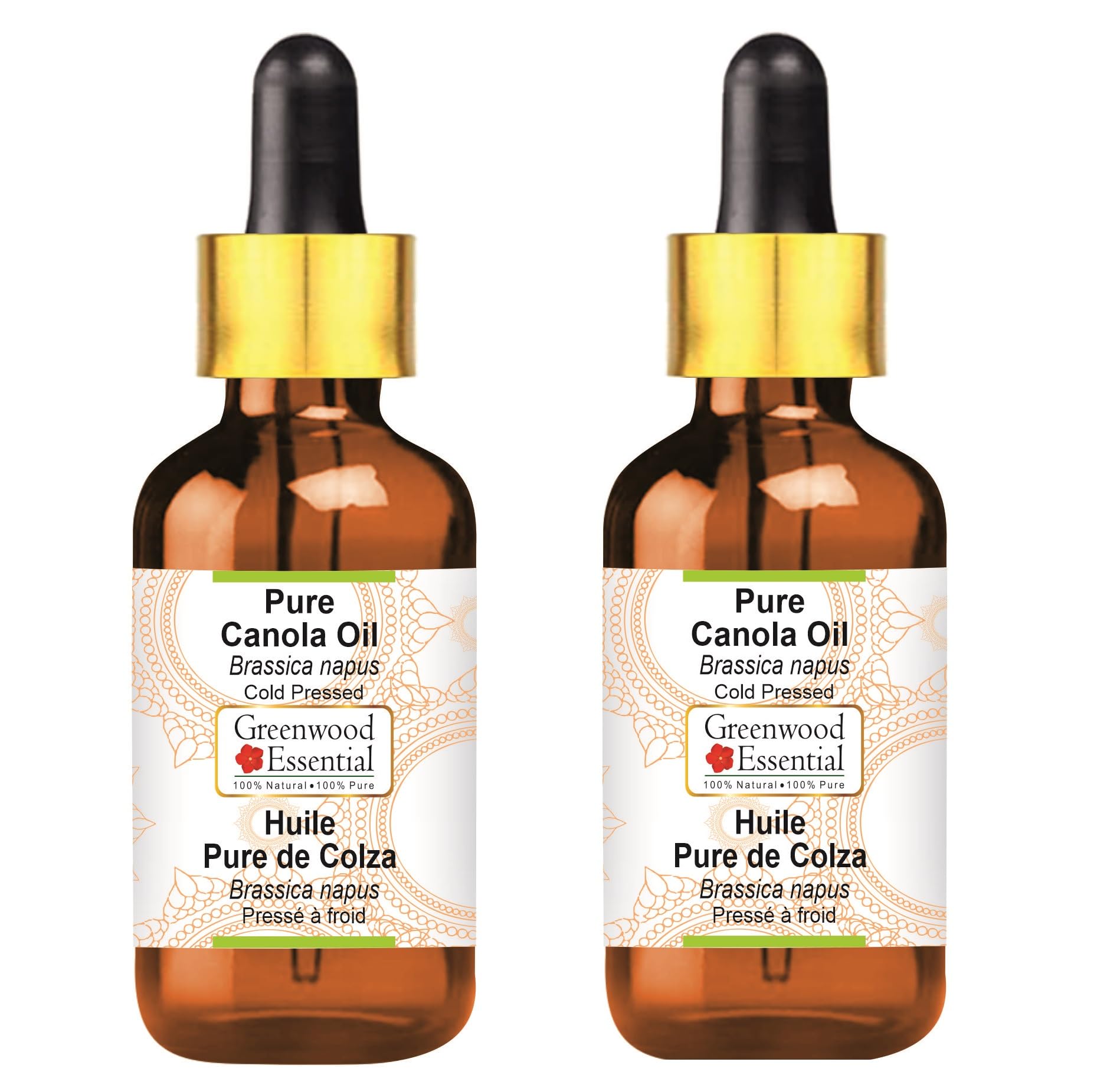 Greenwood Essential Huile de colza naturelle (Brassica Napus) avec compte-gouttes en verre pressée à froid 100 ml x 2 (6,76 oz)