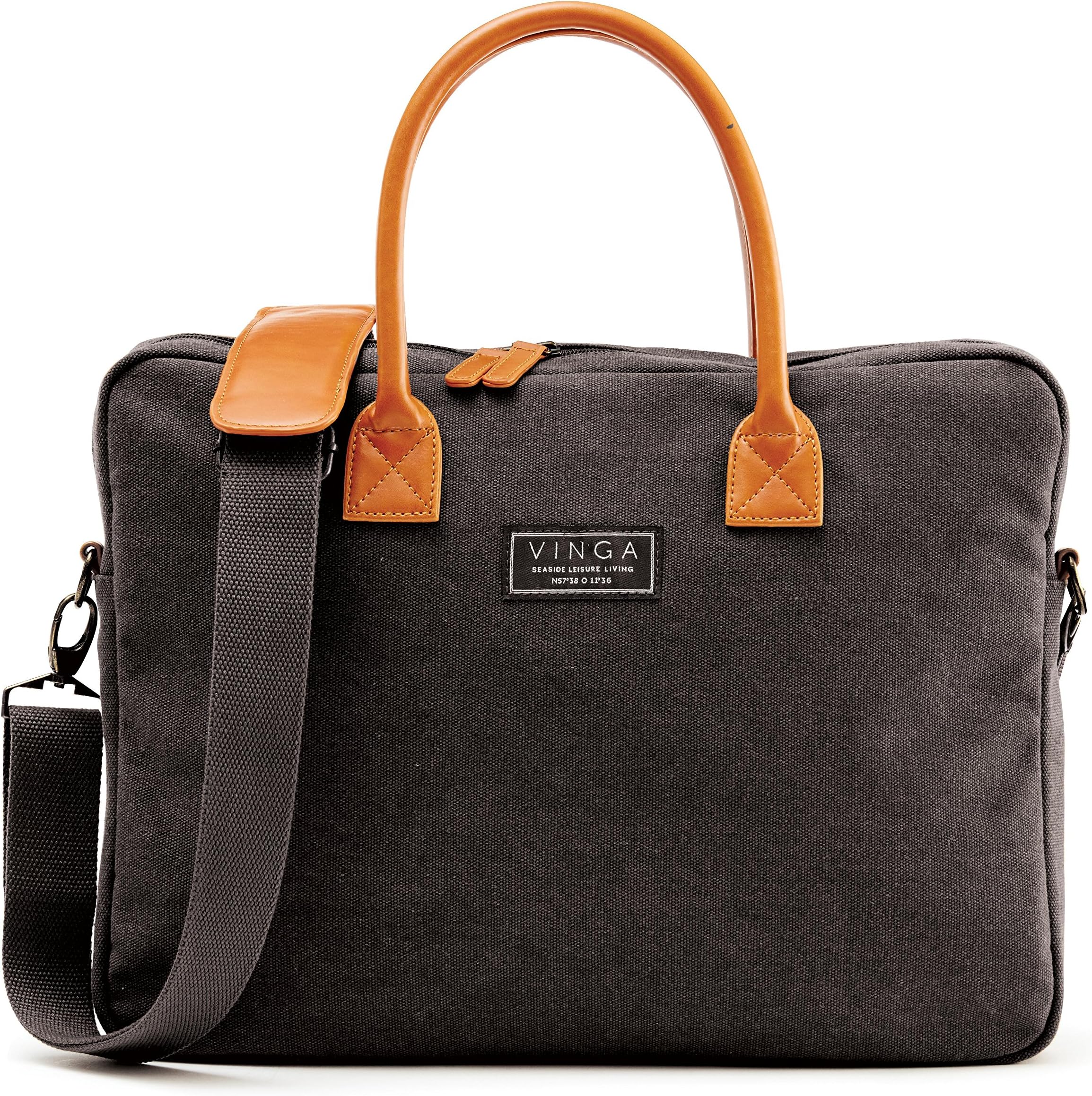Vinga Sweden Laptop Bag – Luxurious Black Premium Canvas Computer and Tablet Case (15inch) - Clifton
