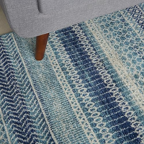 Miniatura 3 de Nourison Passion Bohemian - Alfombra azul marino de 5 pies 3 pulgadas x 7 pies 3 pulgadas, fácil de limpiar, no se desprende, dormitorio, sala de