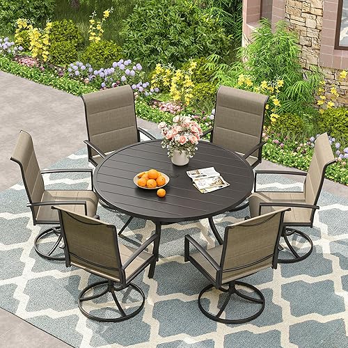 VICLLAX 7 Pieces Outdoor Patio Dining Set, 48" Round Metal
