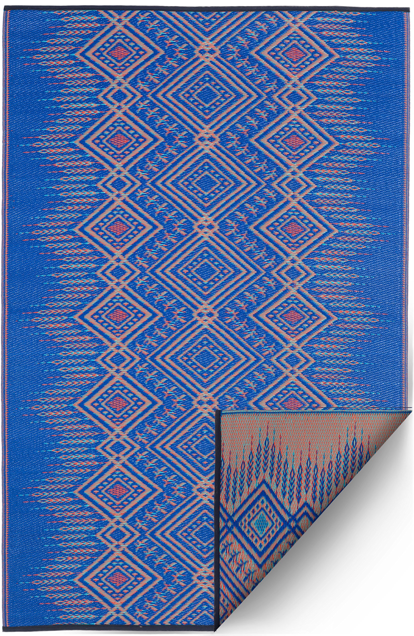 FAB HAB Reversible Rugs | Indoor or Outdoor Use | Stain, Easy to Clean Weather Resistant, Jute, Jodhpur-Multi Blue, (150 cm x 240 cm)