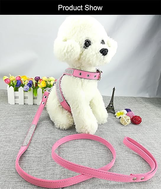 Foto 2 de 7 de Newtensina Moda Cachorros arnes con Diamantes y Correa Linda Mujer Bling Perro arnes con Bling Correa…