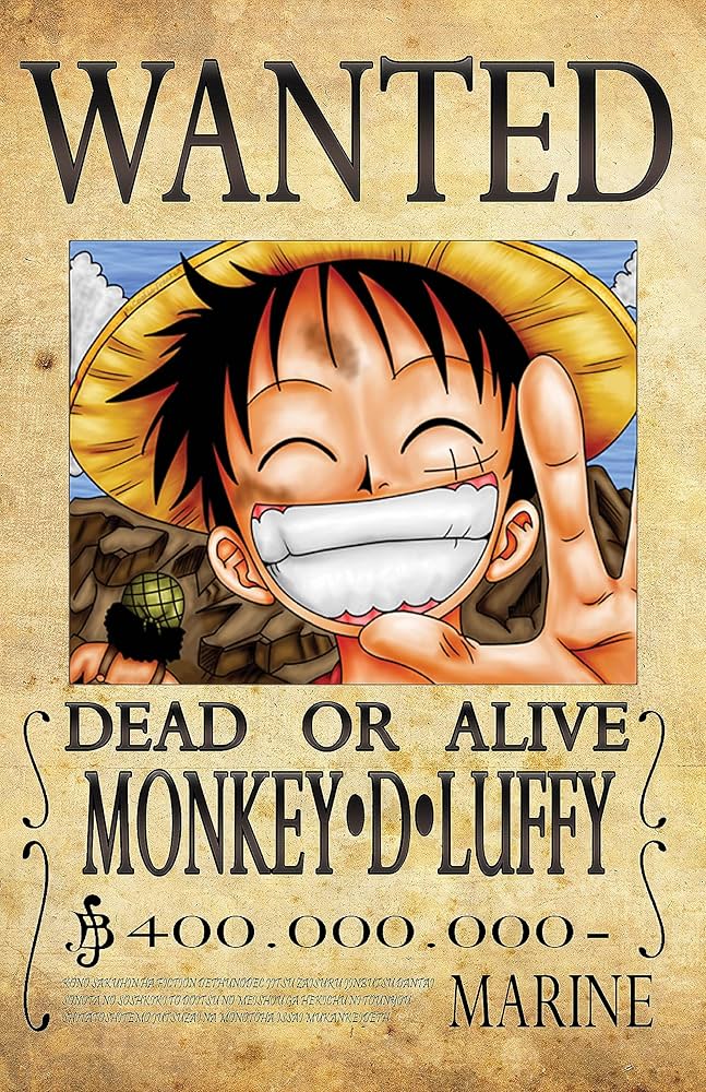 One Piece Wanted Poster, 11x17 Anime Bounty Manga Art, Luffy, Zoro