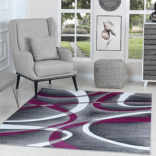 GLORY RUGS Alfombra moderna de 5 x 7 pies, diseño de remolinos morados, para dormitorio, sala de estar, comedor, contemporáneo, colección Sevilla, GLORY RUGS Alfombra moderna de 5 x 7 pies, diseño de remolinos morados, para dormitorio, sala de estar, comedor, contemporáneo, colección Sevilla,
