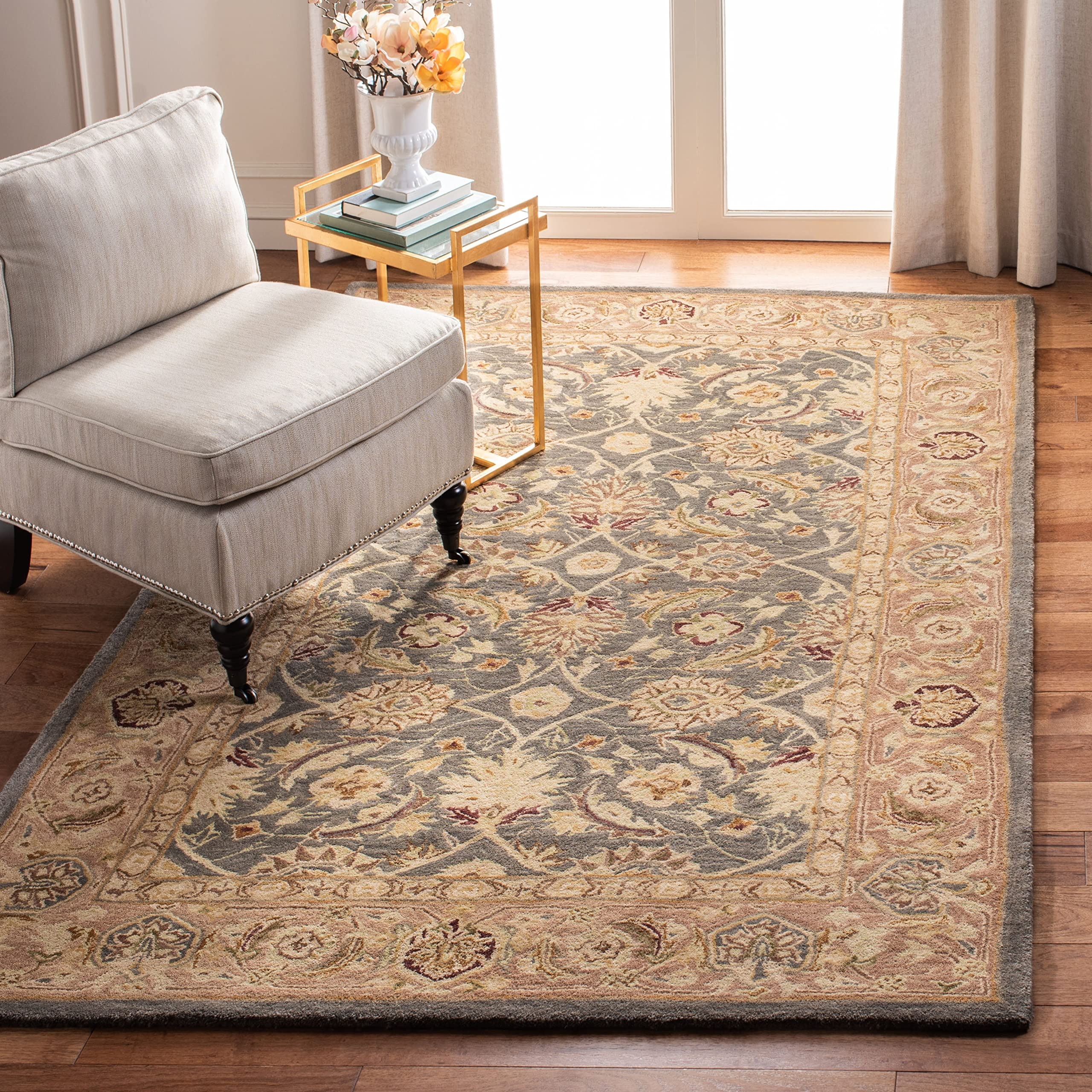 SafaviehAnatolia Collection Accent Rug - 3' x 5', Teal Blue & Taupe, Handmade Traditional Oriental Wool, Ideal for High Traffic Areas in Entryway, Living Room, Bedroom (AN549B)