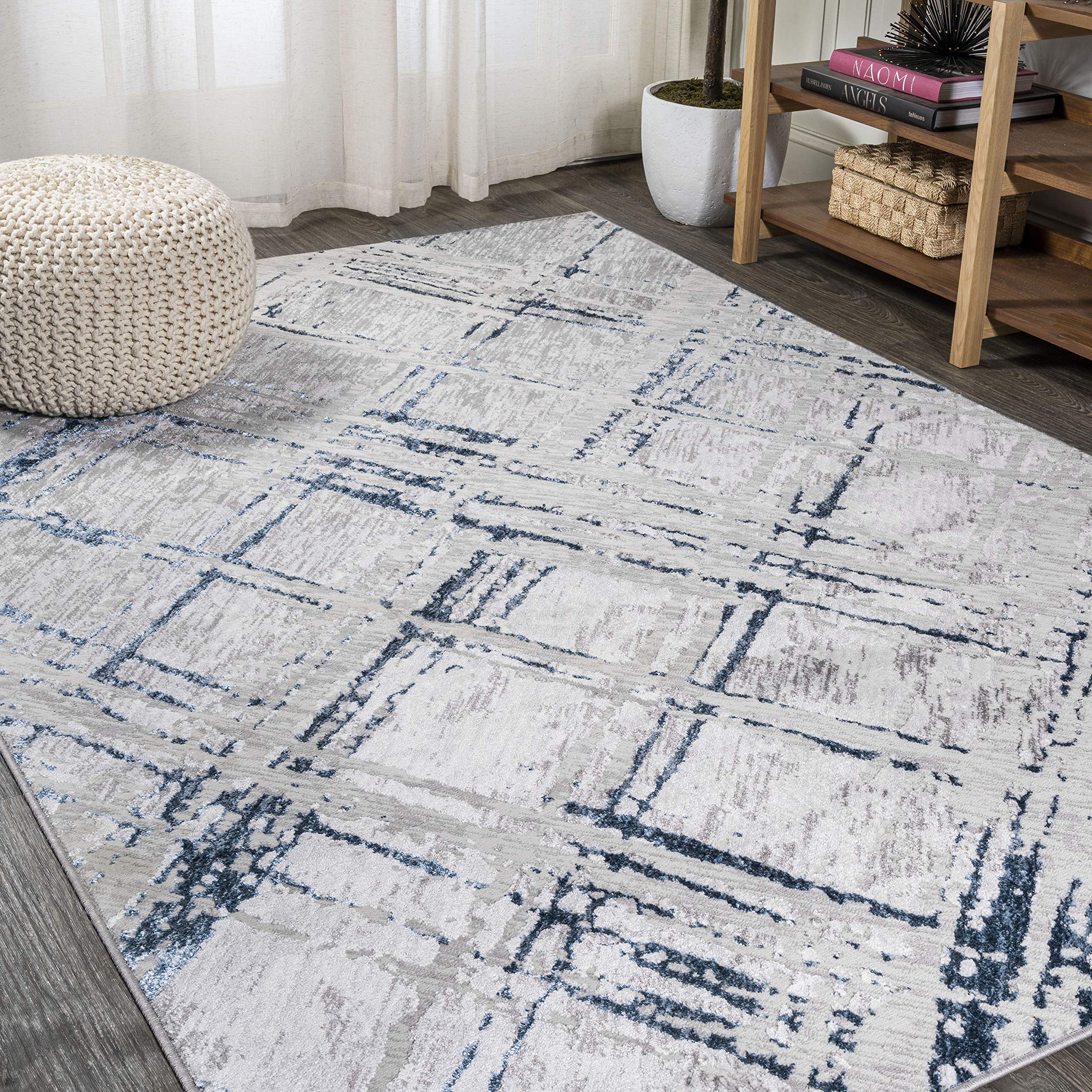 JONATHAN Y SOR201B-3 Slant Modern Abstract Indoor Area-Rug Contemporary Solid Striped Easy-Cleaning Bedroom Kitchen Living Room Non Shedding, 3 ft x 5 ft, Gray/Blue