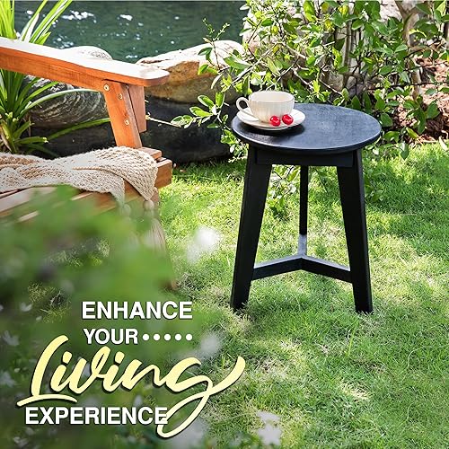 Miniatura 4 de Mesa auxiliar redonda  Mesa auxiliar de madera de acacia maciza para sala de estar o dormitorio  Acabado de madera negra, mesita de noche compacta o