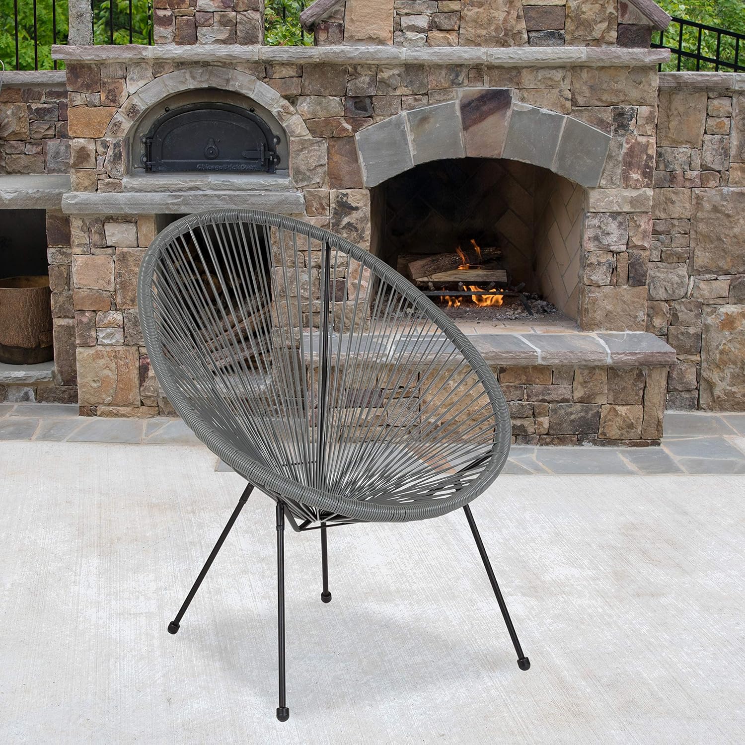 EMMA + OLIVER Grey Papasan Bungee Lounge Chair