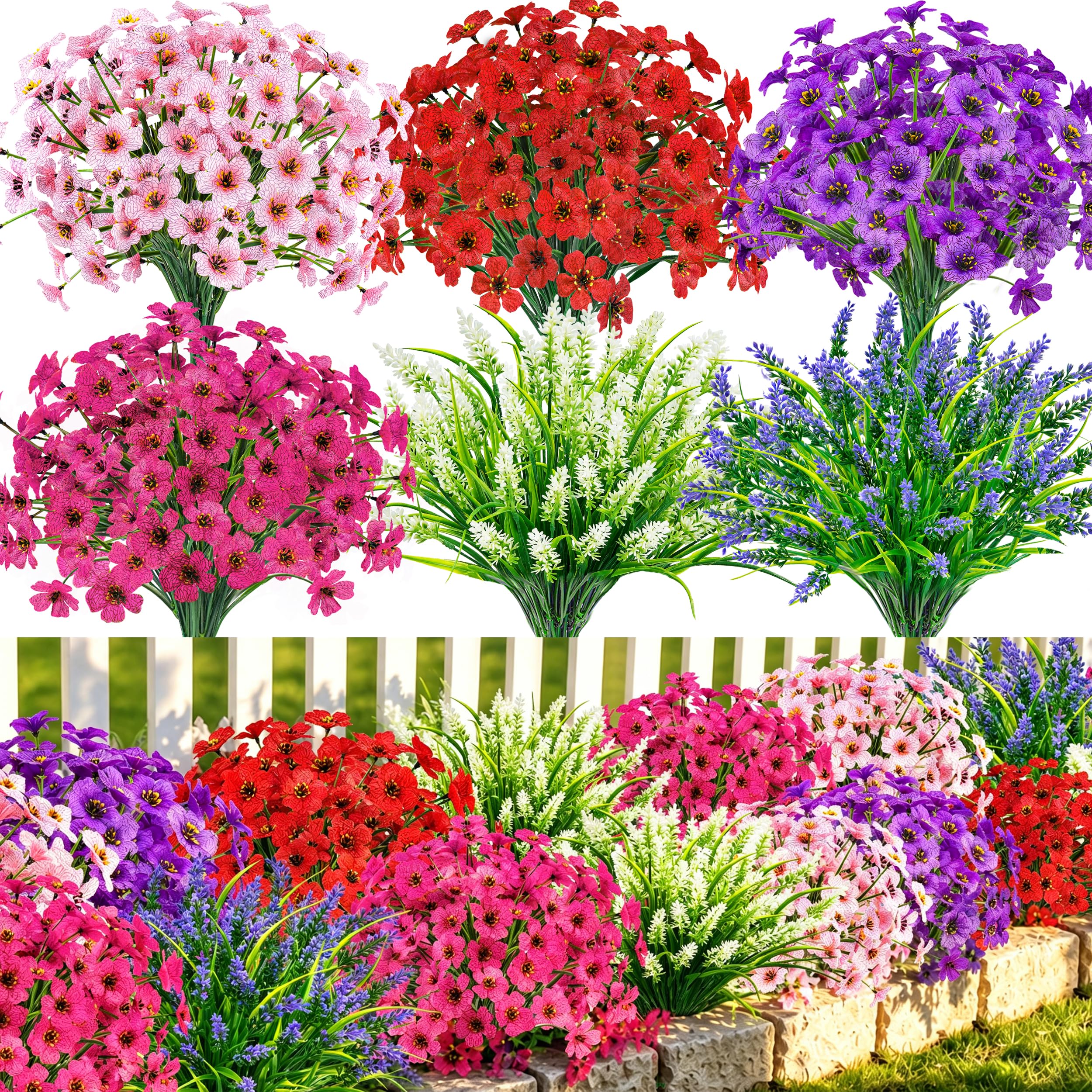Der Rose 12 Bundles Artificial Flowers for Outdoors, UV Resistant Fake Flowers for Garden Porch Window Box Patio Wedding Home Decor image 5
