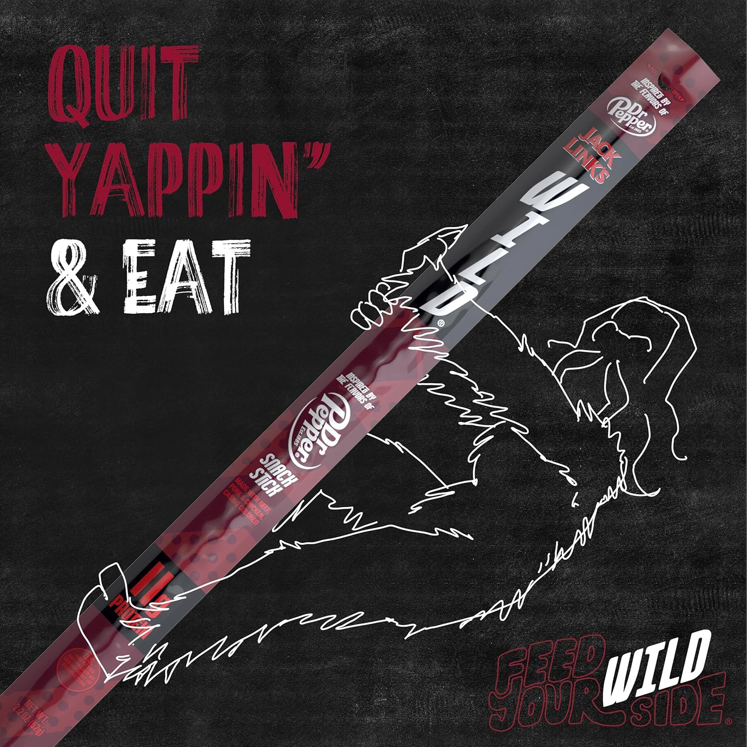 Jack Links WILD Snack Sticks, Dr Pepper Inspired Flavors - Protein Snack Sticks with 11g of Protein per Serving, Keto Friendly, Individually Wrapped - 2.2 oz (Pack of 24)